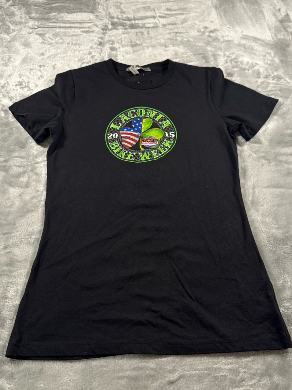 2015 Laconia Bike Week Motorcycle Rally T Shirt NWT Medium Black Shamrock USA